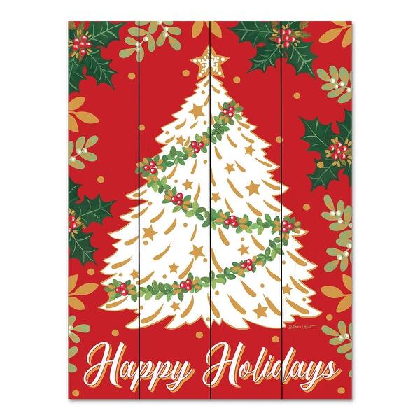 Red White Happy Holidays Christmas Tree Wall Art Decor 16"x12" Bed